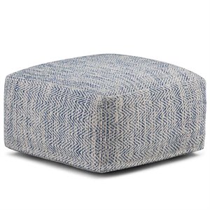 Pemberly Row Boho Square Pouf in Patterned Denim Blue Melange Cotton
