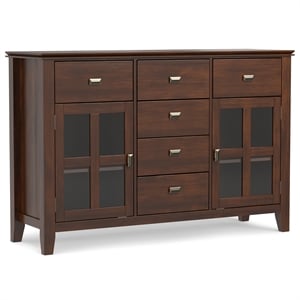 Pemberly Row Solid Wood 54&quot 6-Drawer Sideboard Buffet in Russet Brown