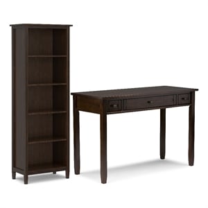 Pemberly Row 48&quot Desk and 26&quot Bookcase Set of 2 in Tobacco Brown