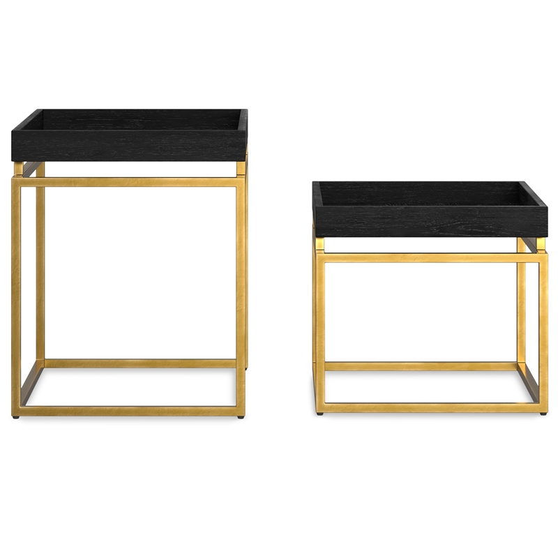 Pemberly Row 2-Piece Solid Wood and Metal Nesting Table in Black and Gold