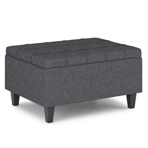 Pemberly Row Small Coffee Table Storage Ottoman in Slate Gray Linen Look