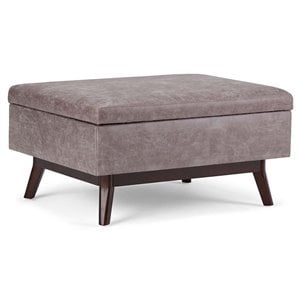 Pemberly Row Faux Leather Storage Coffee Table Ottoman in Gray Taupe