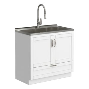 Pemberly Row 36&quot Wide Utility Sink and Cabinet in Pure White