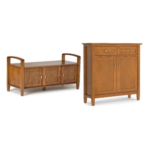 Pemberly Row Wood 44&quot Storage Bench & 36&quot Cabinet in Golden Brown