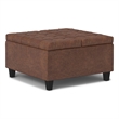 Pemberly Row Vegan Faux Leather Storage Ottoman in Saddle Brown