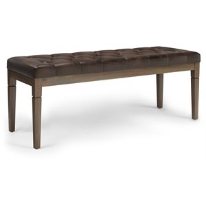 Pemberly Row 48&quot Tufted Ottoman Bench in Distressed Brown Vegan Leather