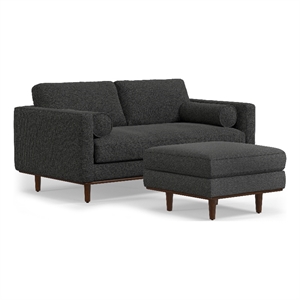 Pemberly Row 72&quot Wide Loveseat and Ottoman Set in Charcoal Gray Fabric