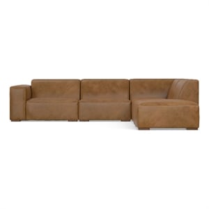 Pemberly Row Right Corner Sectional Sofa with Ottoman in Caramel Leather