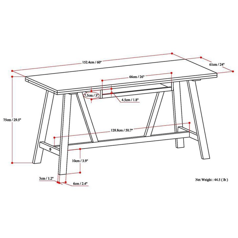 Pemberly Row Solid Wood Industrial 60