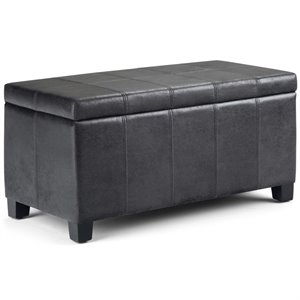 Pemberly Row Faux Leather Storage Ottoman Bench in Distressed Black