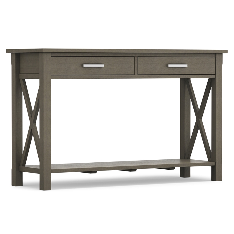 Pemberly Row Solid Wood Transitional Console Table in Farmhouse Gray