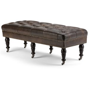Pemberly Row 49&quot Rectangle Tufted Ottoman Bench in Distressed Brown