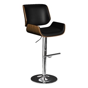 Pemberly Row 45.1&quot Adjustable Vegan Faux Leather Bar Stool in Black
