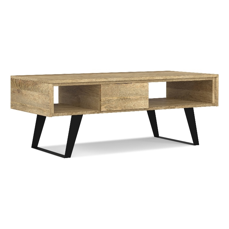 Pemberly Row Solid Wood and Metal Coffee Table in Natural and Black