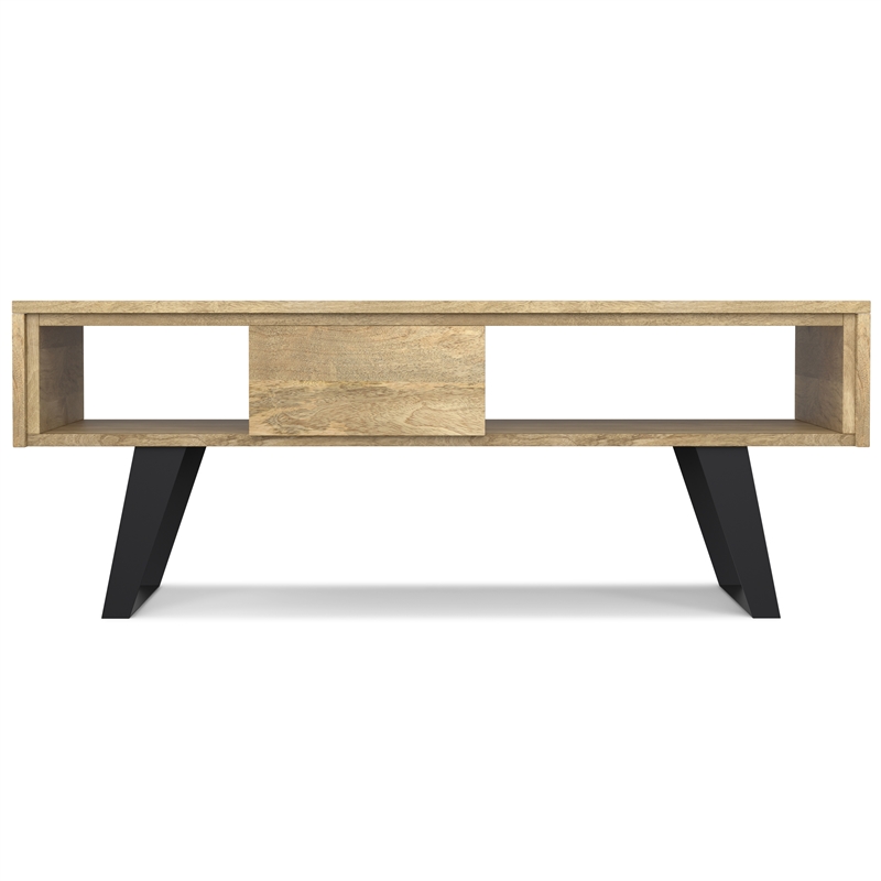 Pemberly Row Solid Wood and Metal Coffee Table in Natural and Black