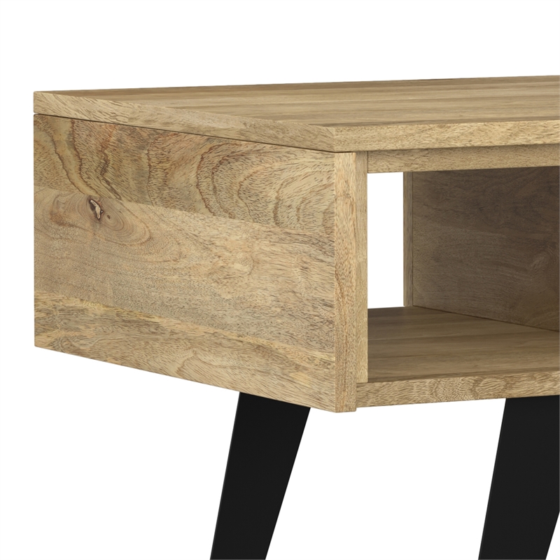 Pemberly Row Solid Wood and Metal Coffee Table in Natural and Black