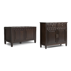 Pemberly Row Wood 36&quot Storage Bench and 40&quot Storage Cabinet in Brown