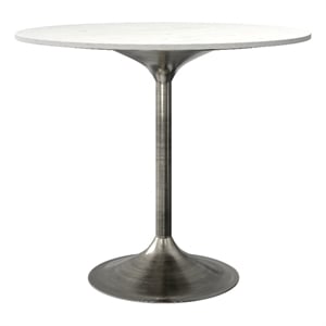 Pemberly Row 36&quot Round Genuine Marble Dining Table in White Marble