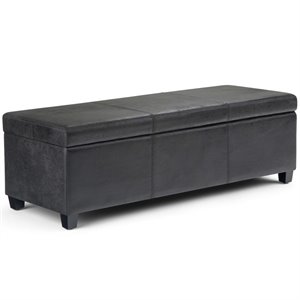 Pemberly Row Faux Leather Storage Ottoman Bench in Distressed Black