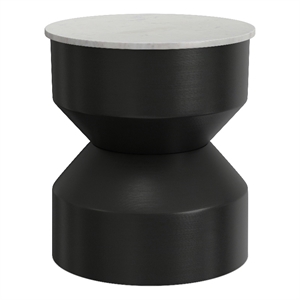 Pemberly Row 16&quot Genuine Marble Top Metal End Table in Black and White