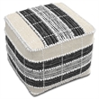 Pemberly Row Boho Square Indoor Outdoor Pouf in White and Black