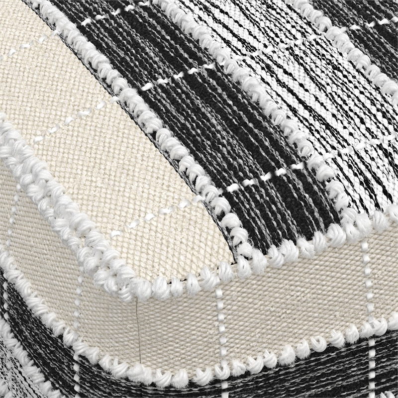 Pemberly Row Boho Square Indoor Outdoor Pouf in White and Black