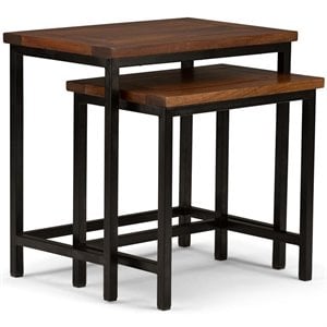 Pemberly Row 25&quot Mango Wood Nesting Side Table Set in Dark Cognac Brown