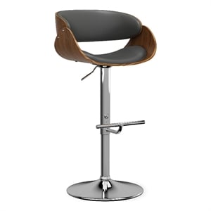 Pemberly Row Faux Leather Adjustable Swivel Bar Stool in Charcoal Gray