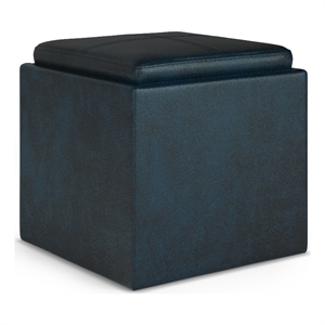 Pemberly Row 17&quot Storage Ottoman with Tray in Distressed Dark Blue
