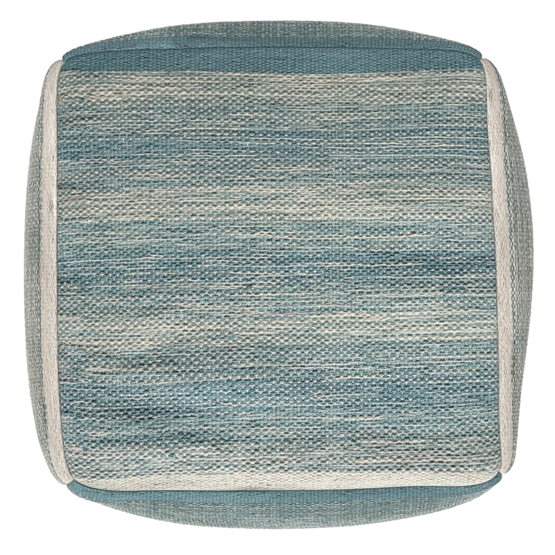 Pemberly Row Boho Square Cube Pouf Ottoman in Blue Melange Cotton