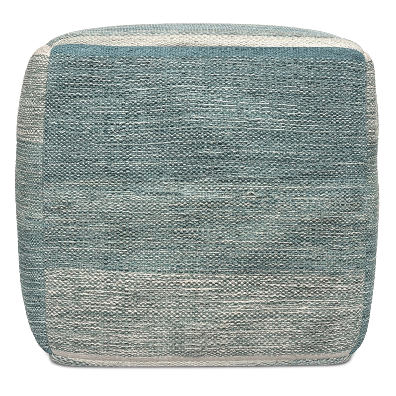 Pemberly Row Boho Square Cube Pouf Ottoman in Blue Melange Cotton