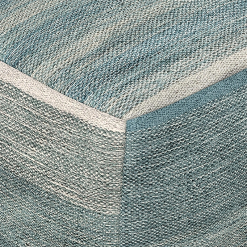 Pemberly Row Boho Square Cube Pouf Ottoman in Blue Melange Cotton
