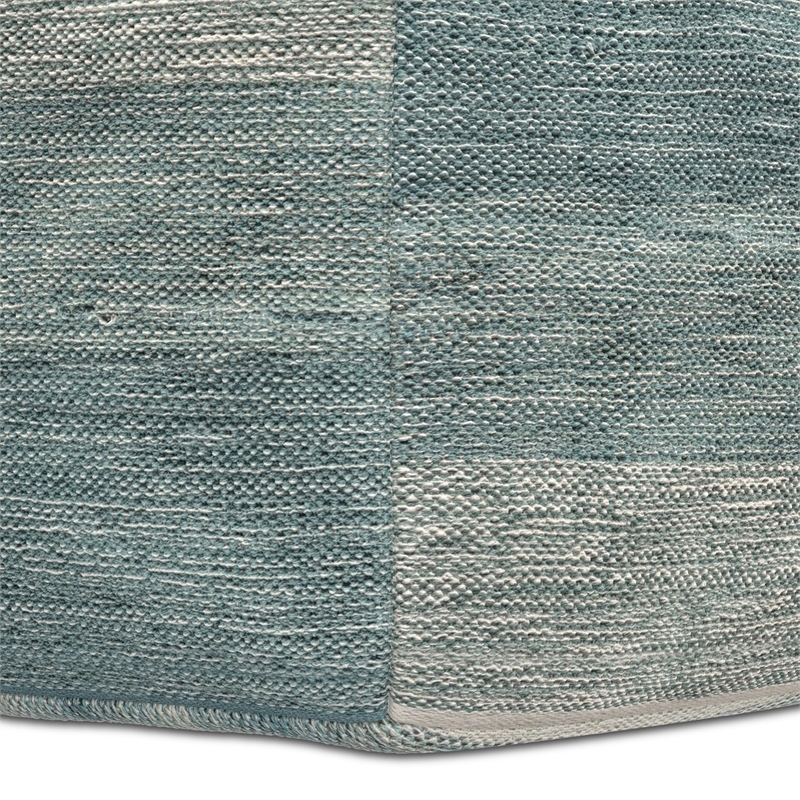 Pemberly Row Boho Square Cube Pouf Ottoman in Blue Melange Cotton