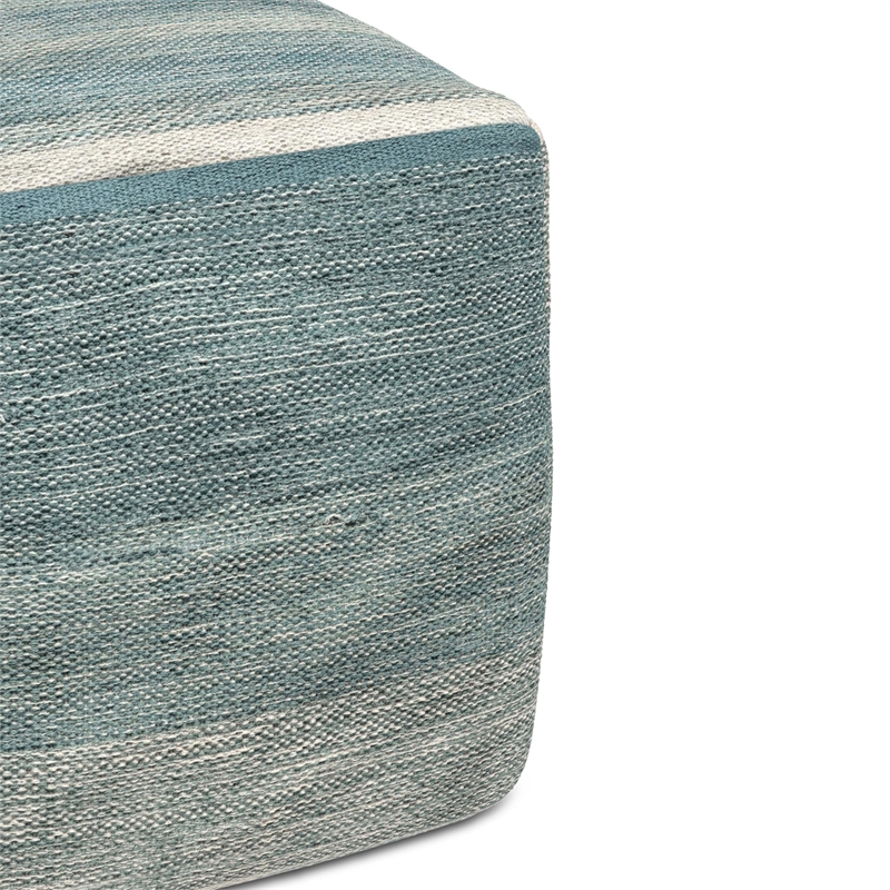Pemberly Row Boho Square Cube Pouf Ottoman in Blue Melange Cotton