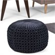Pemberly Row Boho Round Pouf Ottoman Seat in Navy Velvet Fabric