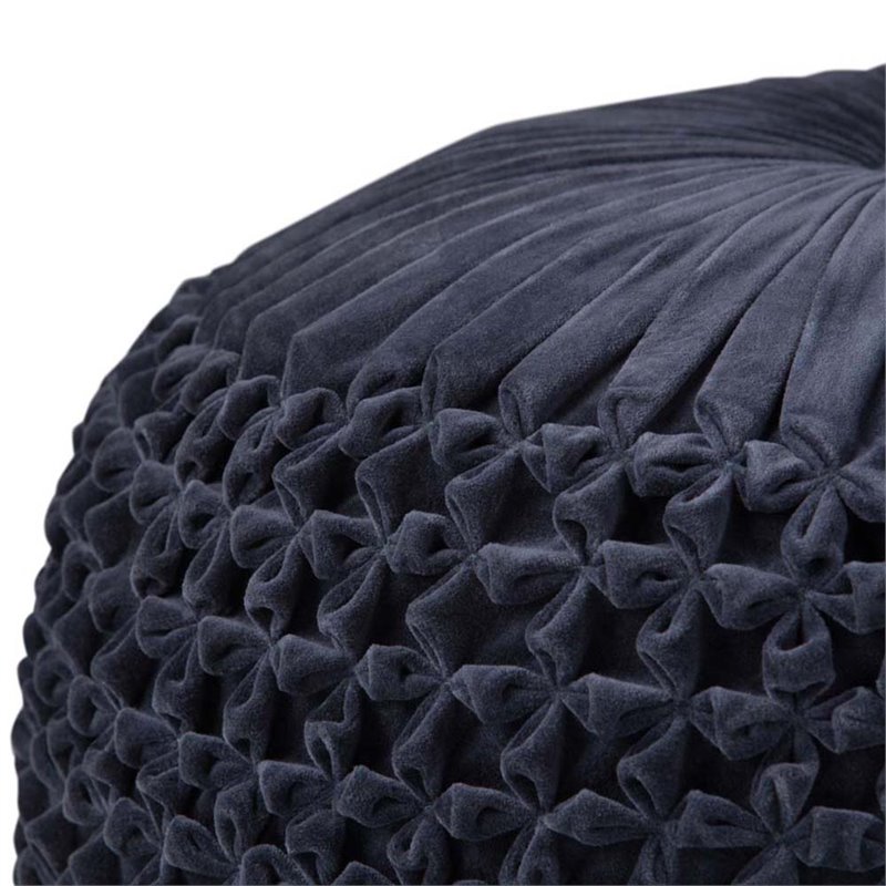 Pemberly Row Boho Round Pouf Ottoman Seat in Navy Velvet Fabric