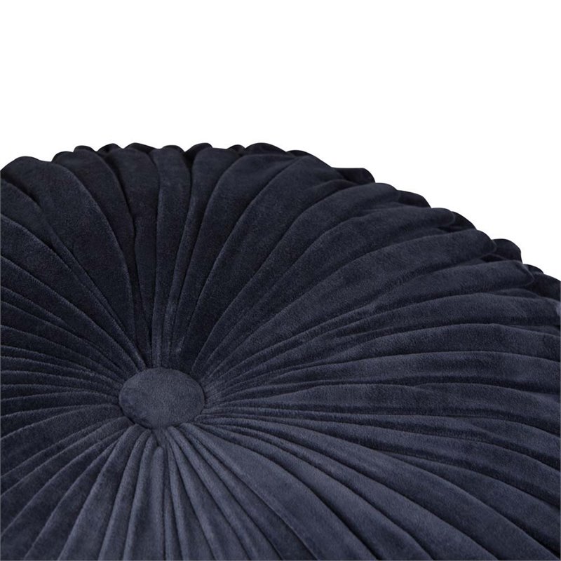 Pemberly Row Boho Round Pouf Ottoman Seat in Navy Velvet Fabric