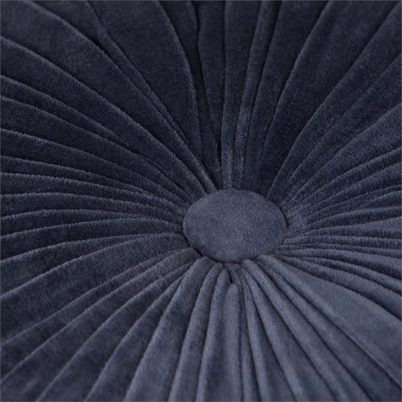 Pemberly Row Boho Round Pouf Ottoman Seat in Navy Velvet Fabric