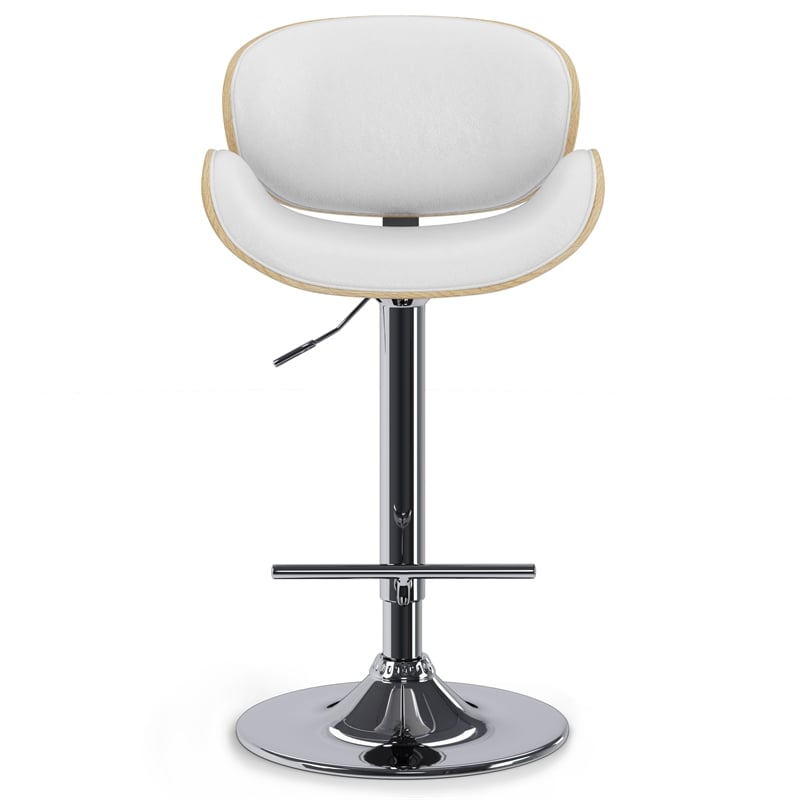 Pemberly Row Adjustable Swivel Bentwood Bar Stool in White Vegan Leather
