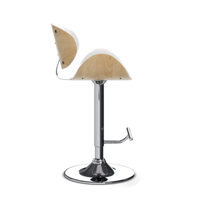 Pemberly Row Adjustable Swivel Bentwood Bar Stool in White Vegan Leather