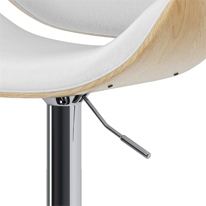 Pemberly Row Adjustable Swivel Bentwood Bar Stool in White Vegan Leather