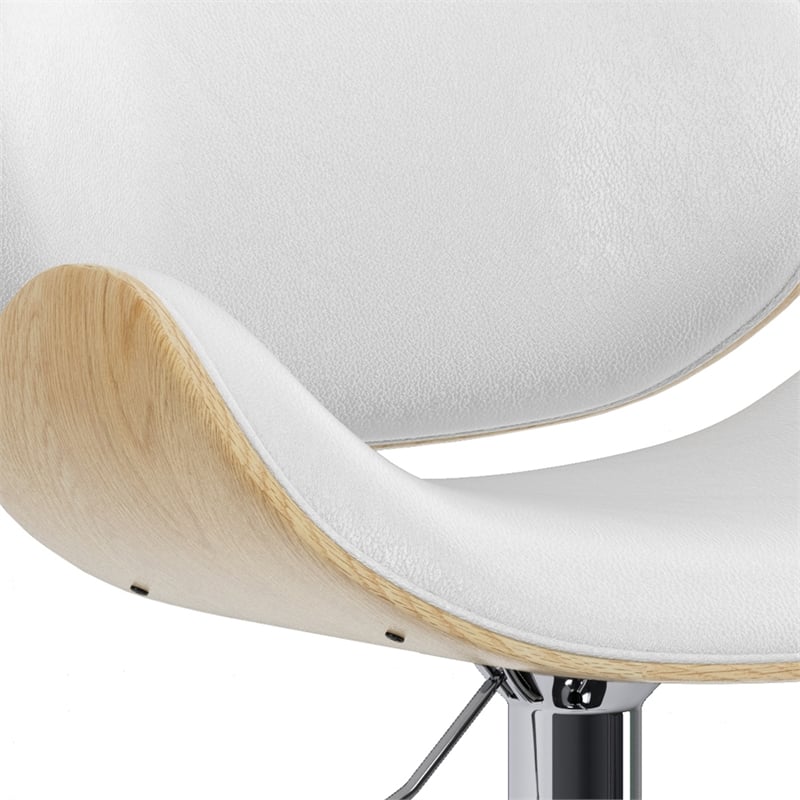 Pemberly Row Adjustable Swivel Bentwood Bar Stool in White Vegan Leather