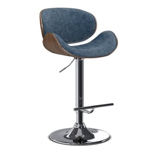 Pemberly Row Bentwood Adjustable Swivel Bar Stool in Distressed Blue