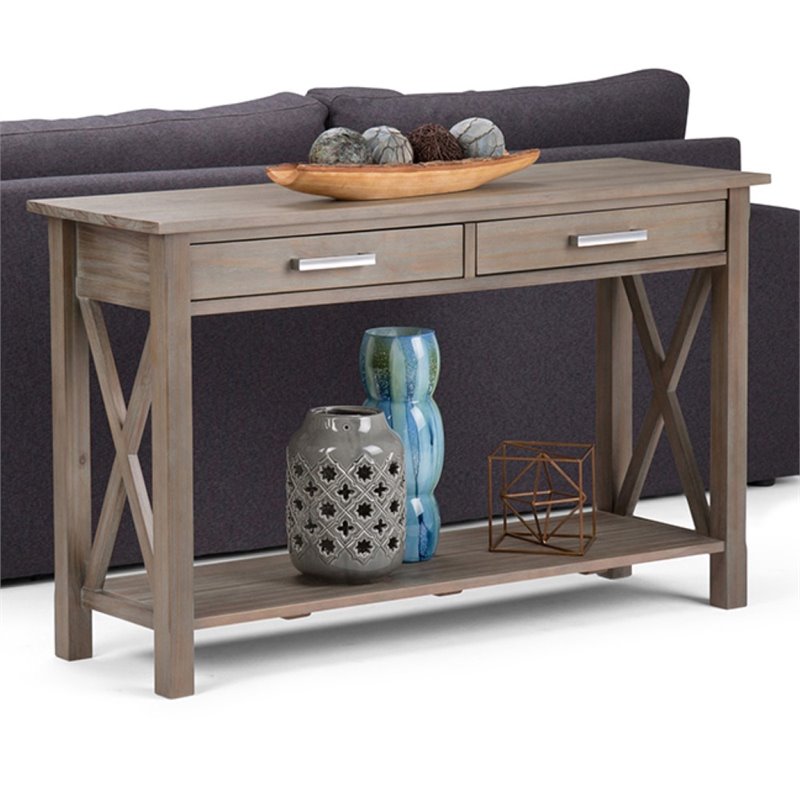 Pemberly Row Solid Wood Transitional Console Table in Distressed Gray