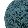 Pemberly Row Boho Round Hand Knit Pouf Ottoman in Teal Cotton