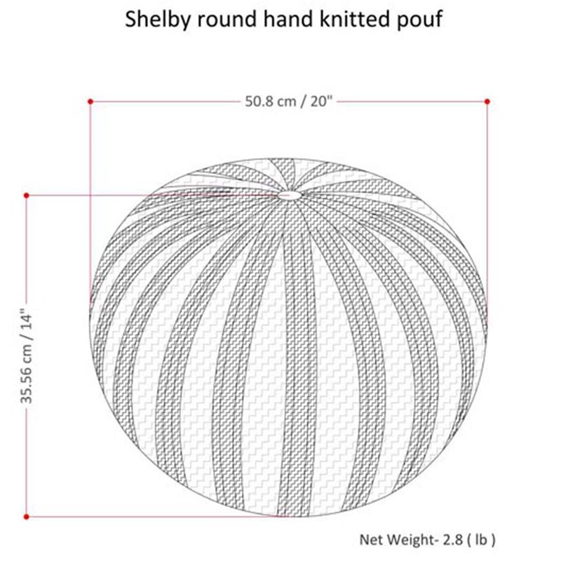 Pemberly Row Boho Round Hand Knit Pouf Ottoman in Teal Cotton