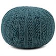 Pemberly Row Boho Round Hand Knit Pouf Ottoman in Teal Cotton