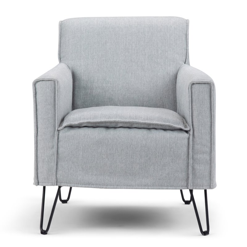 Pemberly Row Solid Wood Accent Chair with Hairpin Legs in Cool Gray