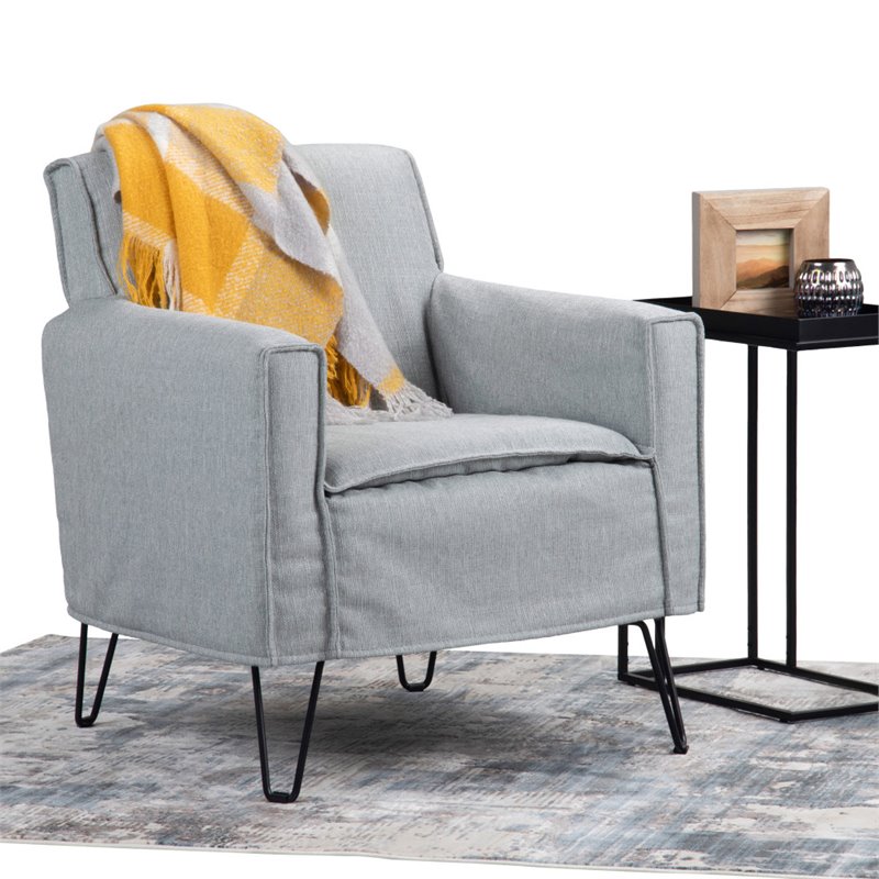 Pemberly Row Solid Wood Accent Chair with Hairpin Legs in Cool Gray
