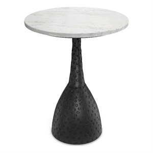 Pemberly Row Modern 16&quot Metal and Marble Side Table in Black